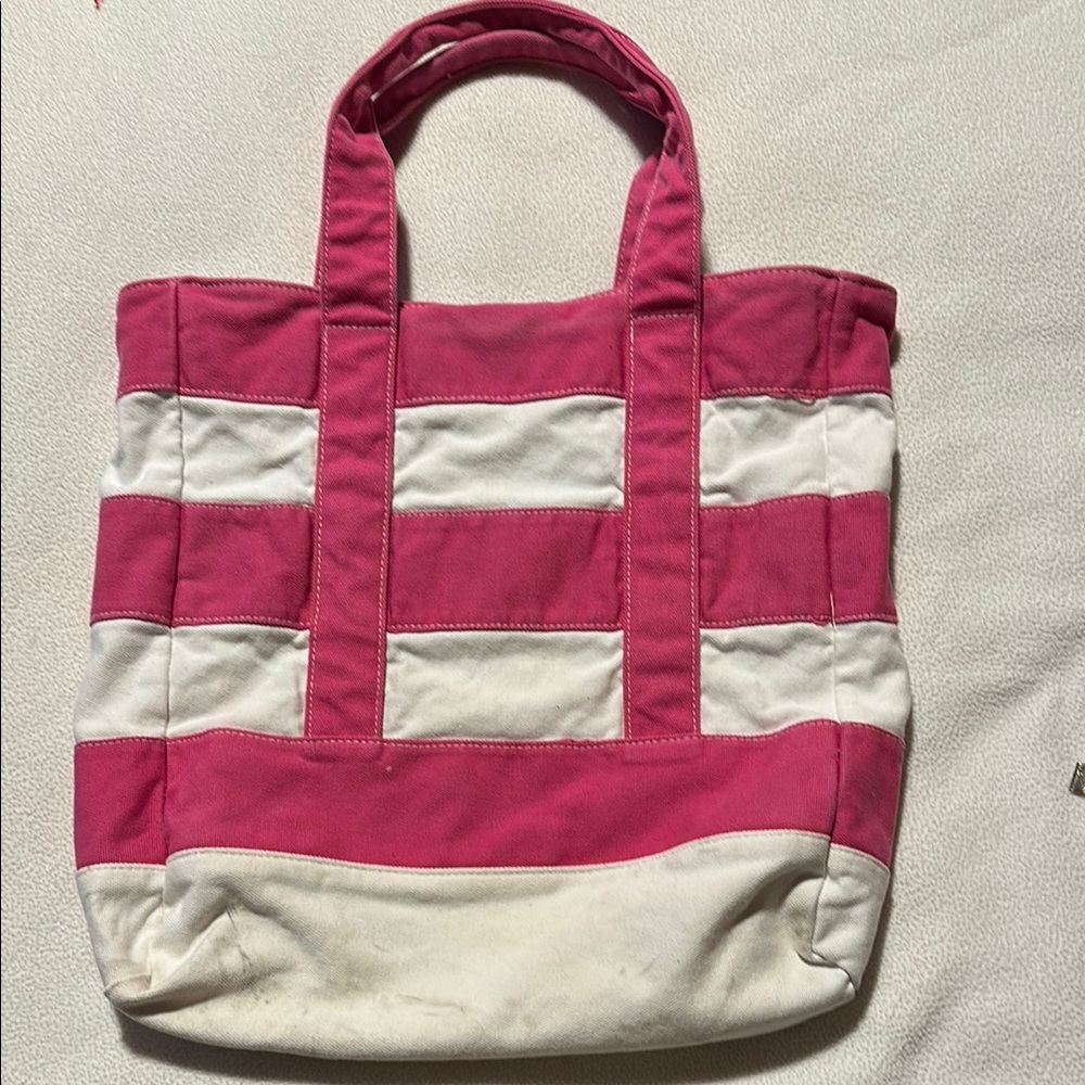 Pink and White Striped Tote Bag
